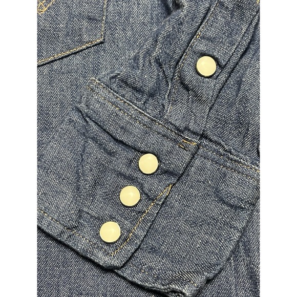 Vintage 70s Wrangler Denim Pearl Snap Western Shirt Made in USA Blue 16 x 33 - Picture 4 of 6